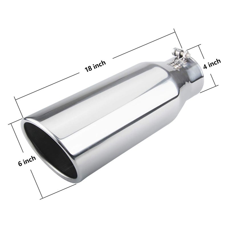 LCGP Diesel Exhaust Tip 4", 6" Outlet 18" Overall Length Bolt-On Truck Tip, Rolled Angle Cut, Polished Muffler Tip - Image 2